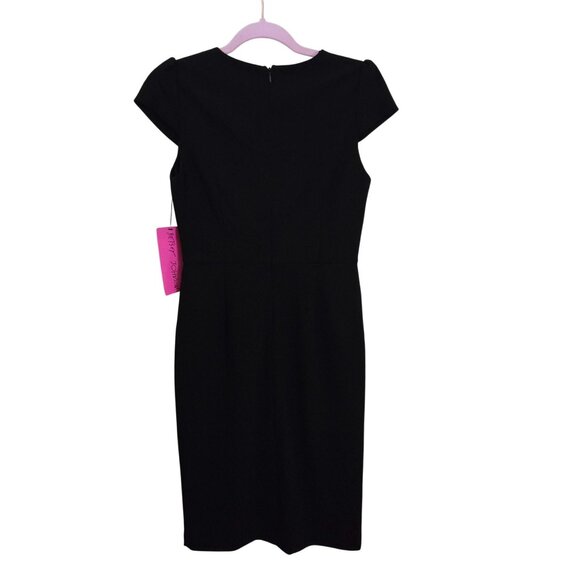 Betsey Johnson NWT Black Cap Sleeve Designer Sheath Dress LBD Size 2 - Picture 3 of 6